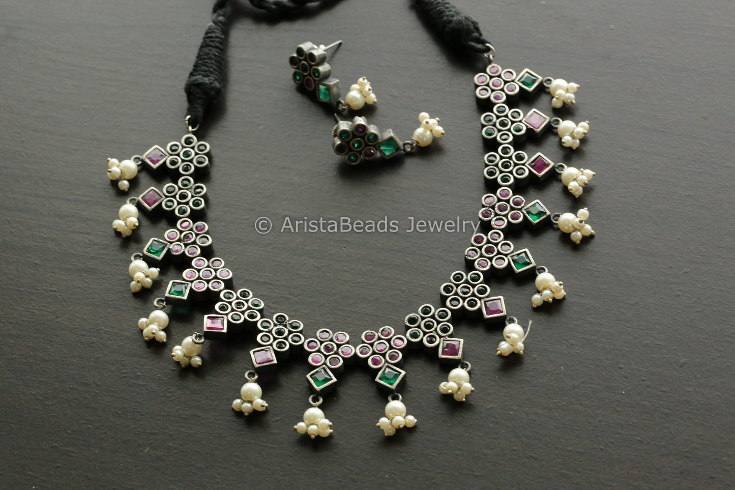 Multi Color Oxidized Necklace Set