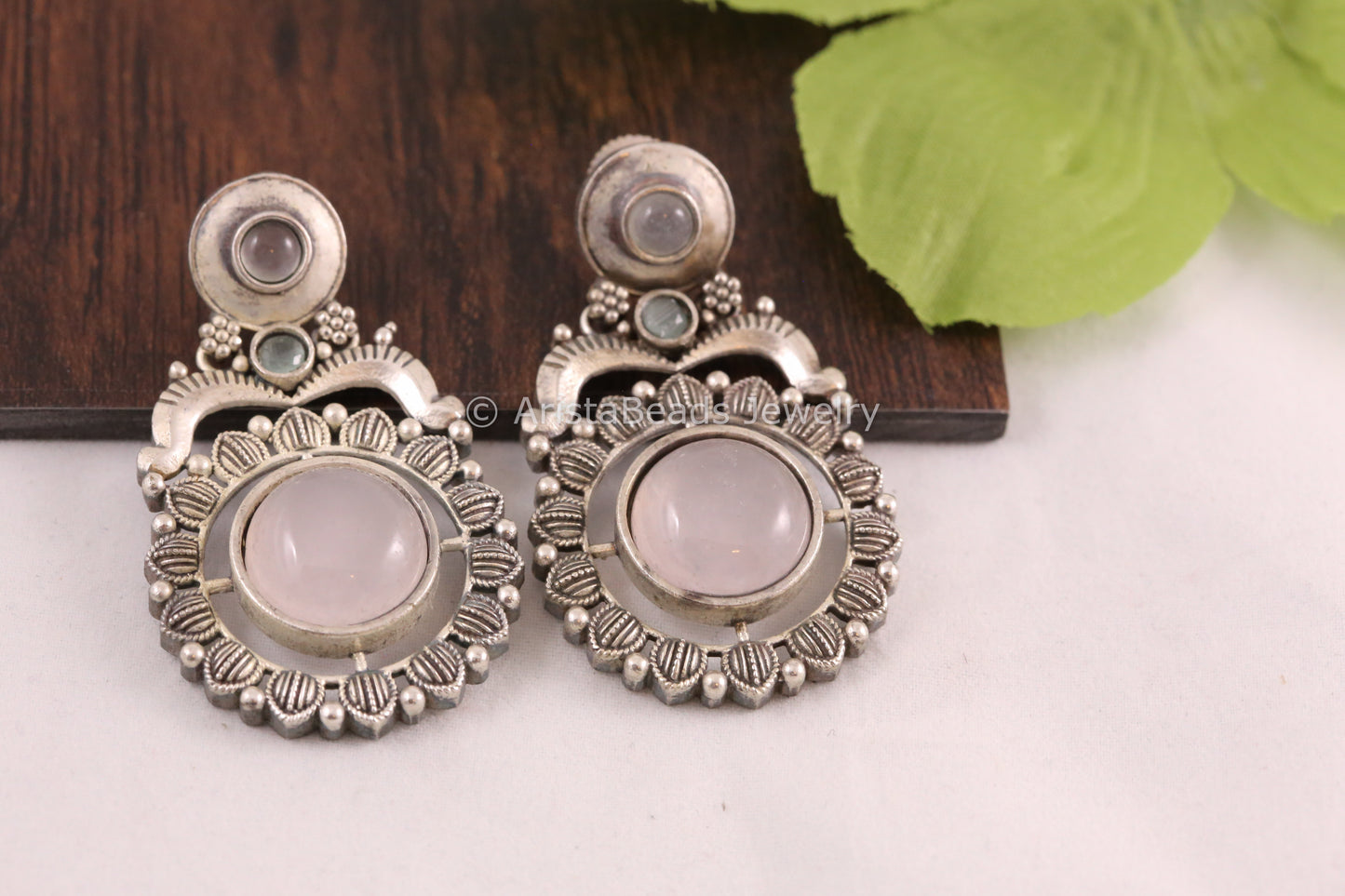 Monalisa Stone Silver Replica Earrings - Light Pink