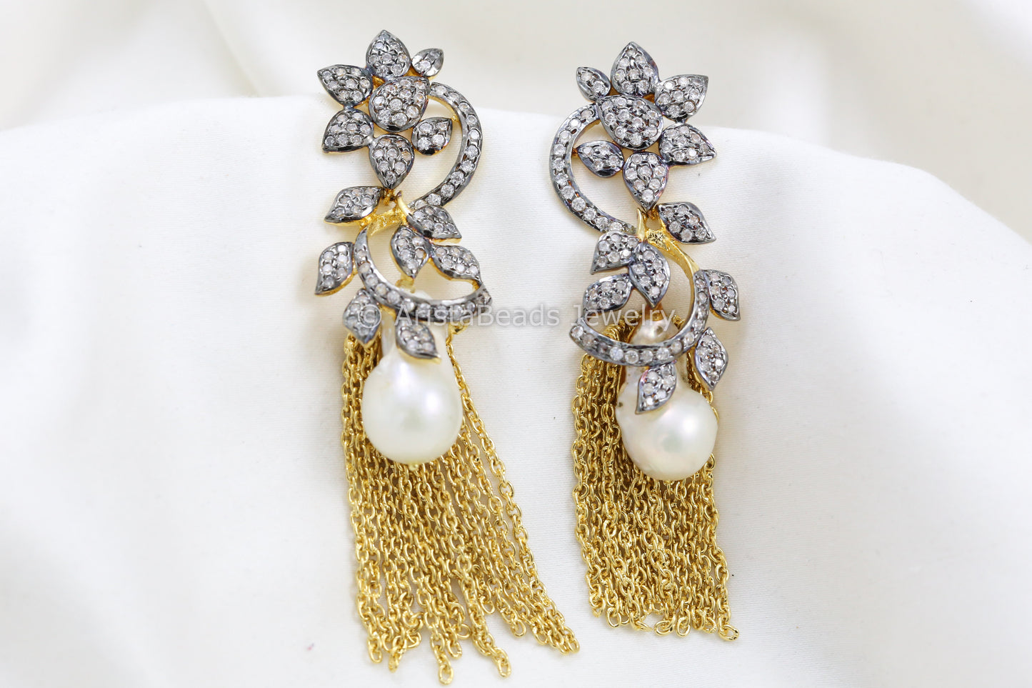 Baroque Pearl Victorian CZ Tassel earrings