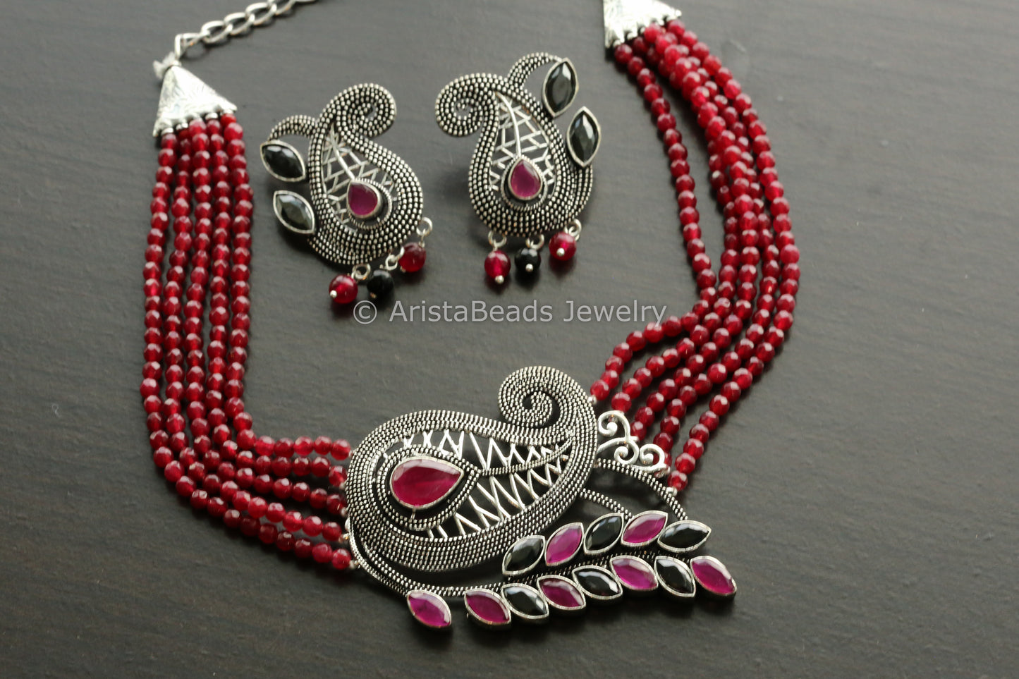 Ruby Black Necklace Set
