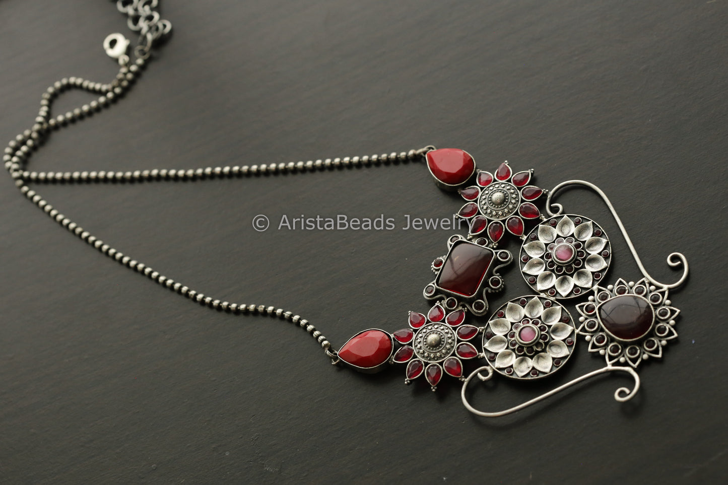 Oxidized Red Coral Fusion Pendant Necklace