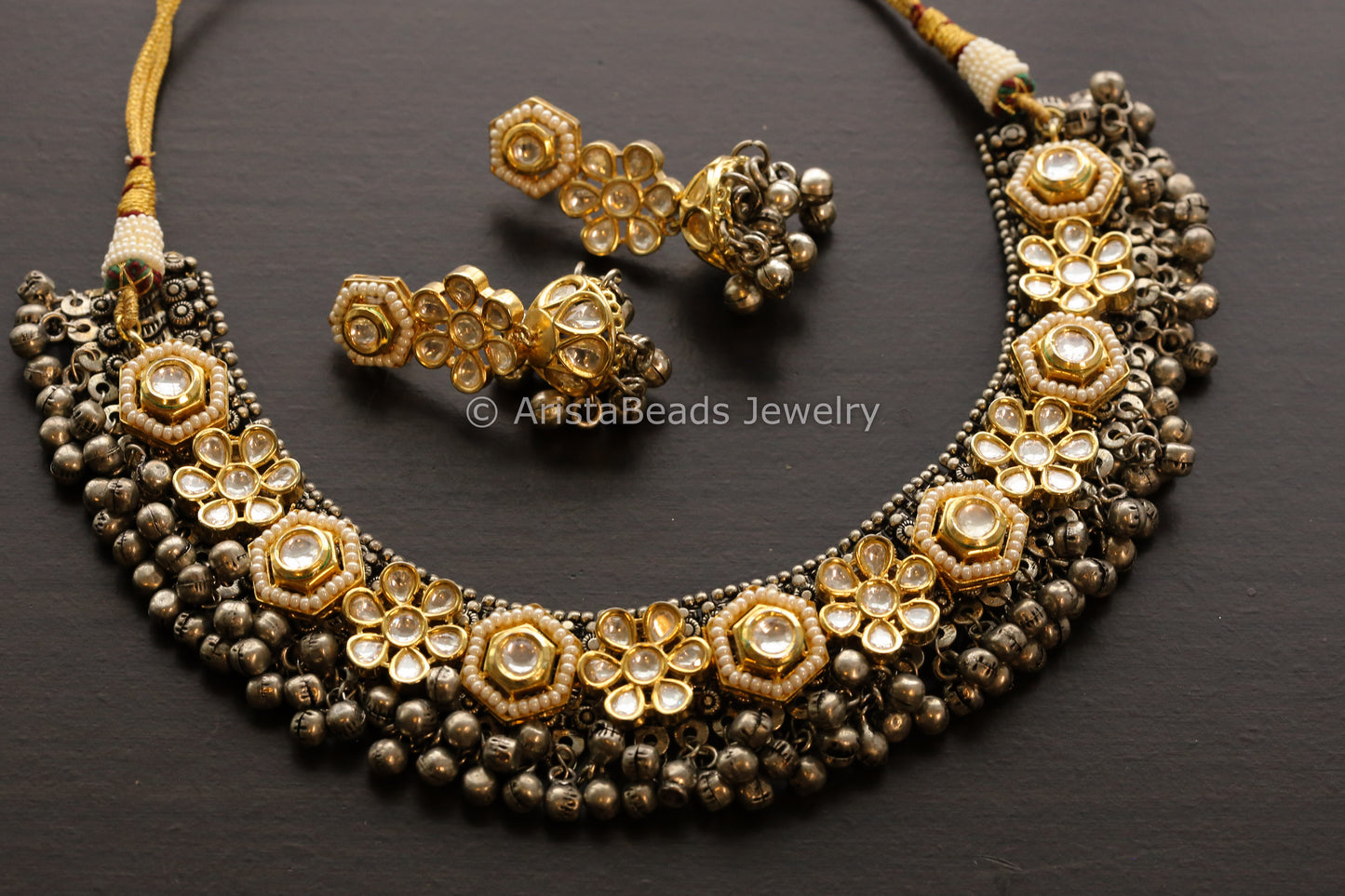 Contemporary Dual Tone Designer Kundan Necklace Set