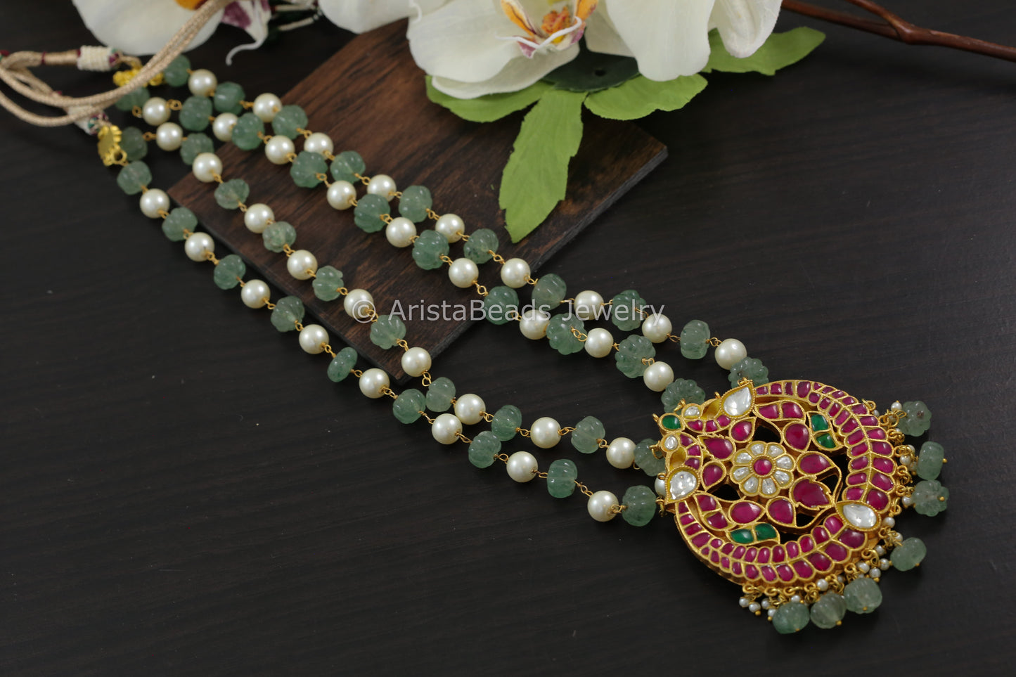 Jadau Kundan Necklace In Real Fluorite Beads
