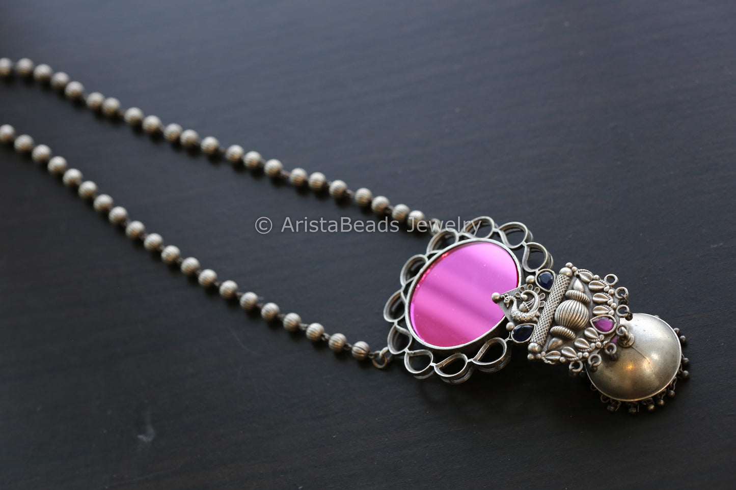 Pink Glass Jhumka Pendant  Necklace