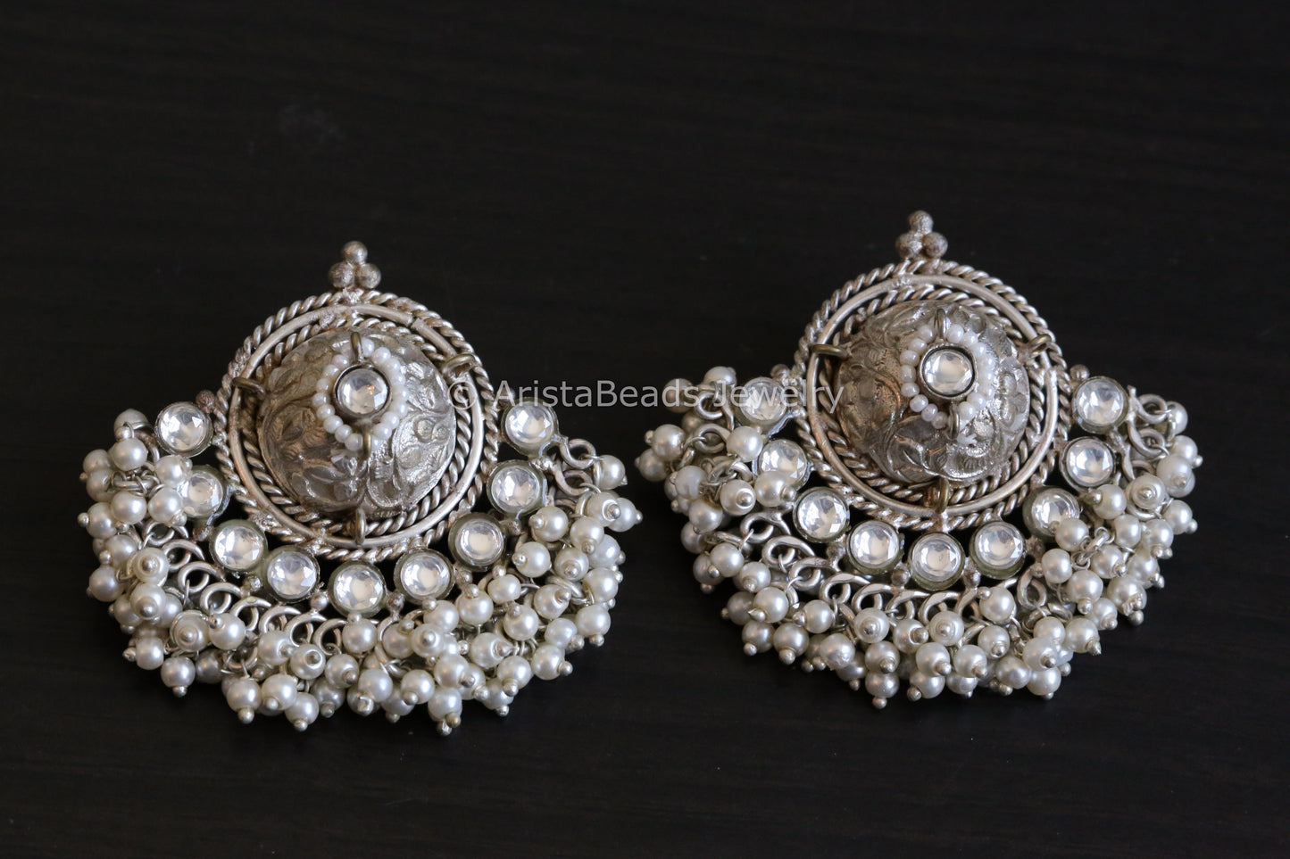 Silver Replica Kundan Designer Earrings