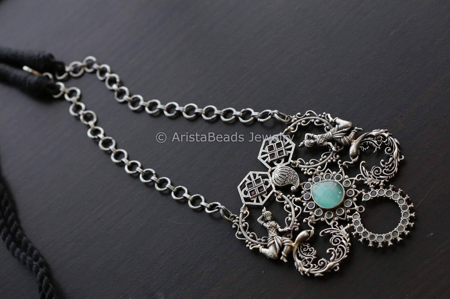 Mint Monalisa Stone & CZ Stone Pendant Necklace