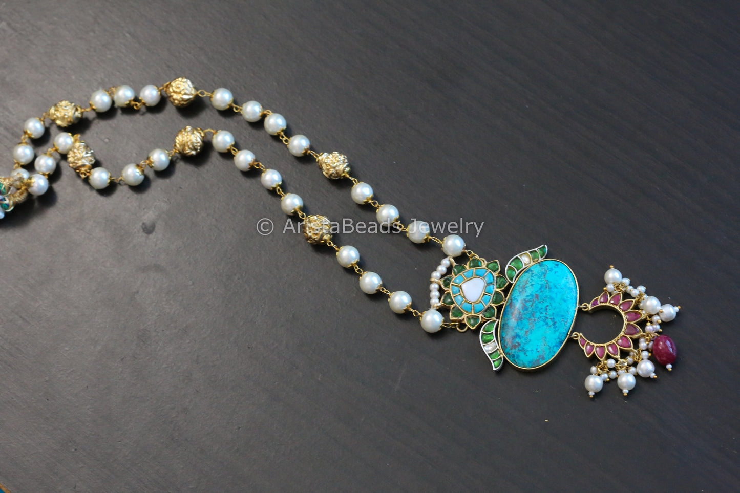 Jadau Kundan & Turquoise Cab Stone Necklace