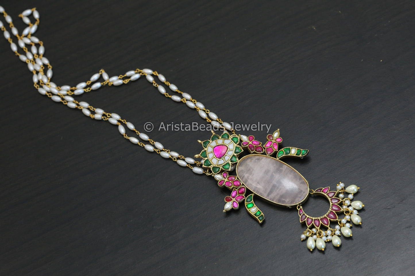 Fusion Jadau Kundan Rose Quartz Necklace