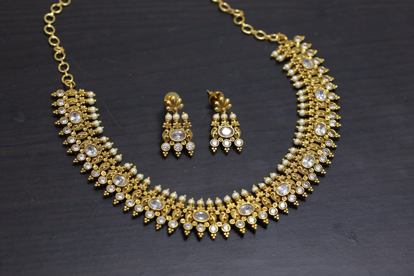 Antique Gold Necklace Set - Clear