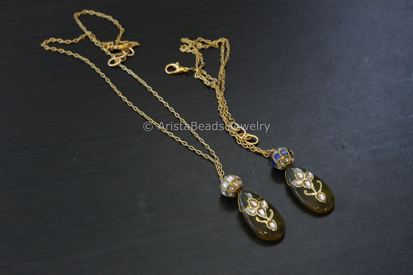 Dainty Jadau Kundan Necklace - Yellow Stone