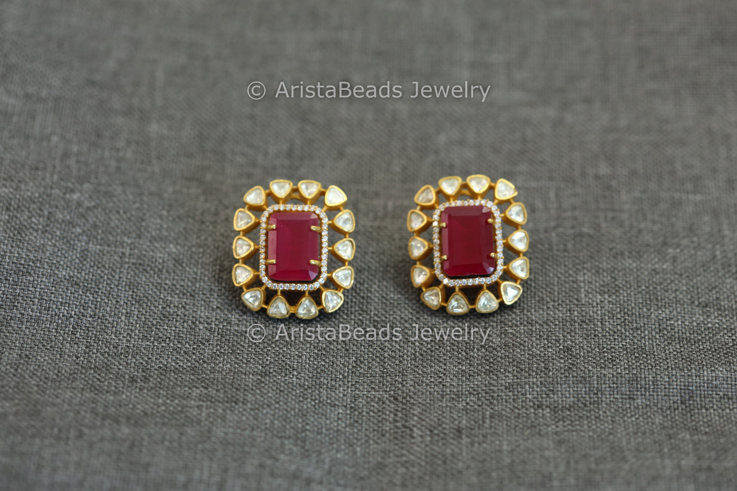 Real Moissanite & Doublet Studs - Red