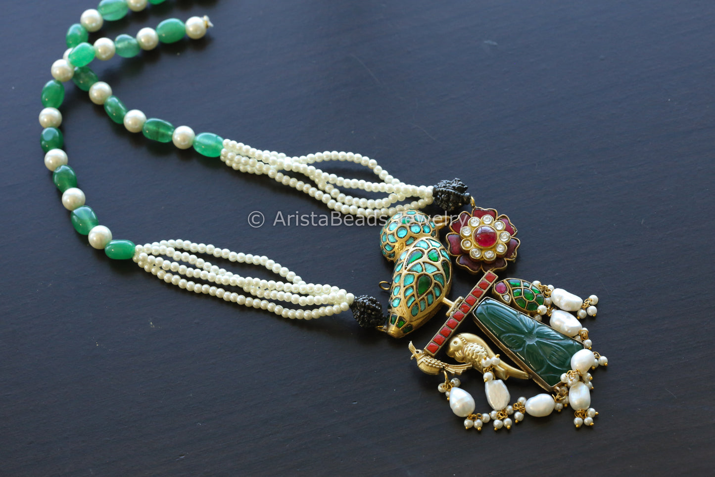 Designer Jadau Kundan Fusion Necklace - Green Onyx