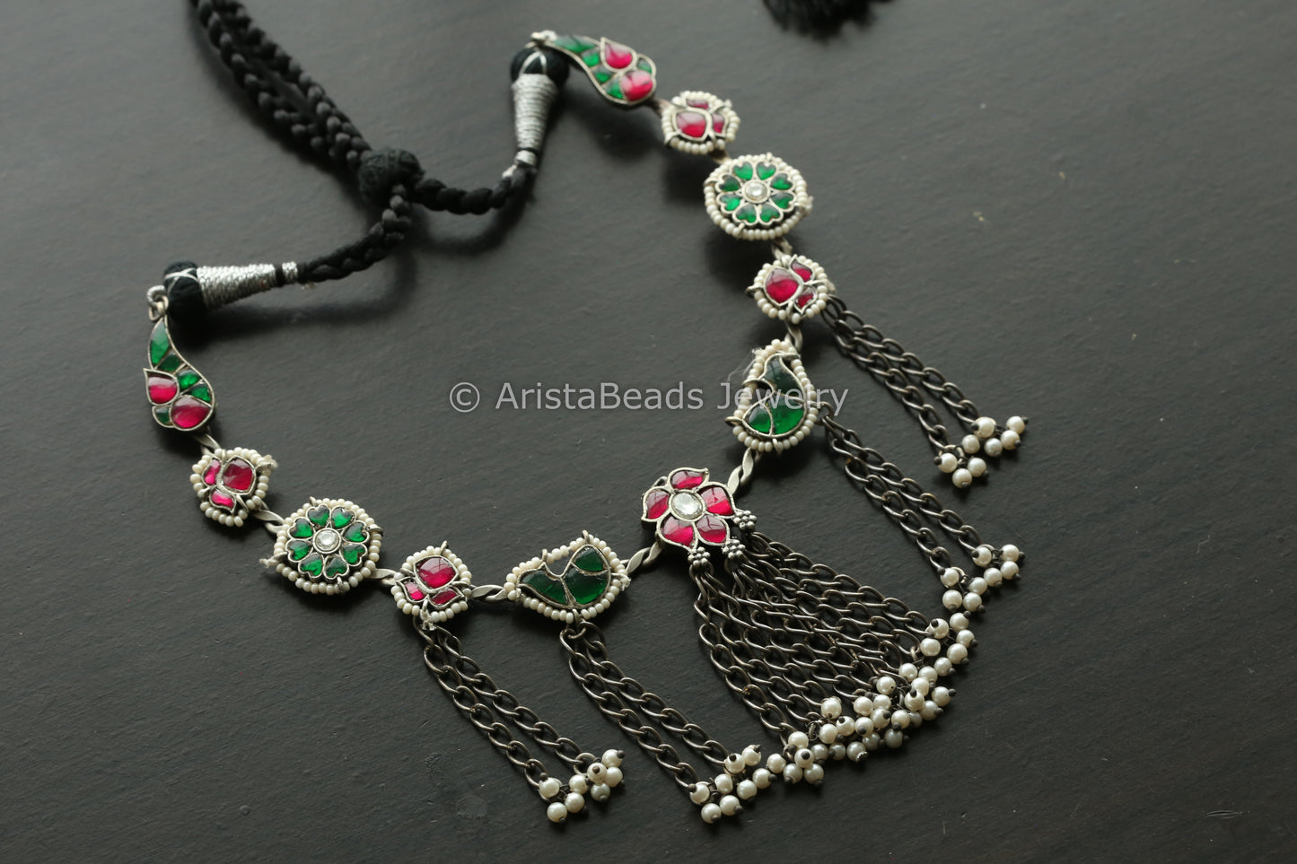 Fusion Kundan Hasli Tassel Necklace -Ruby Green