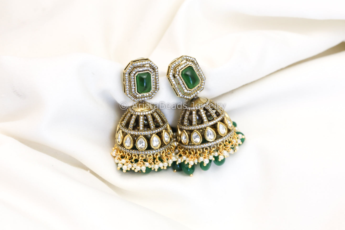 Mangatrai Inspired Jhumka - Emerald