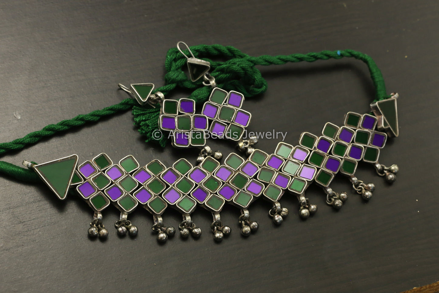 Real Glass Choker Set - Green Purple