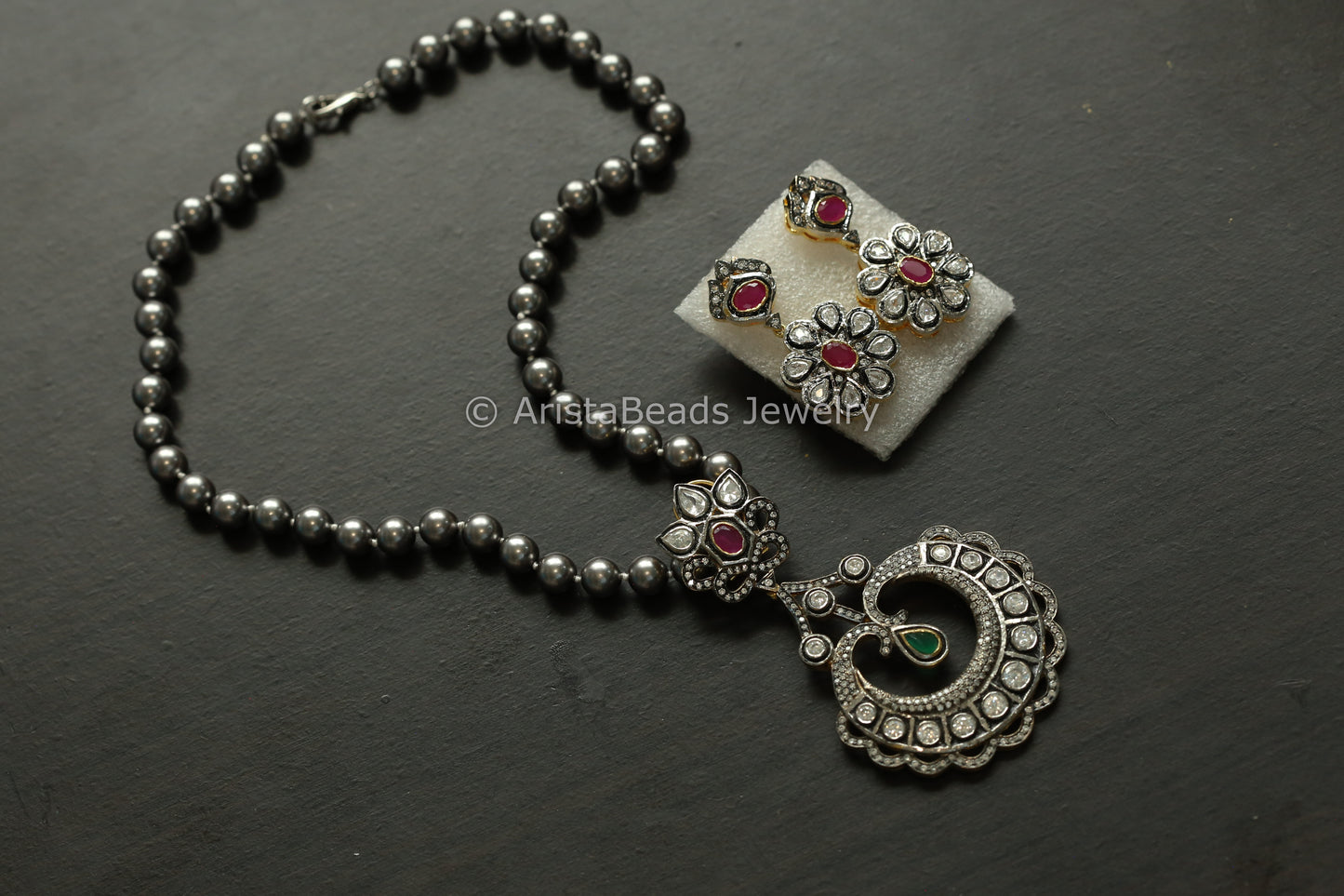 Antique Victorian Uncut Polki Necklace Set - Ruby