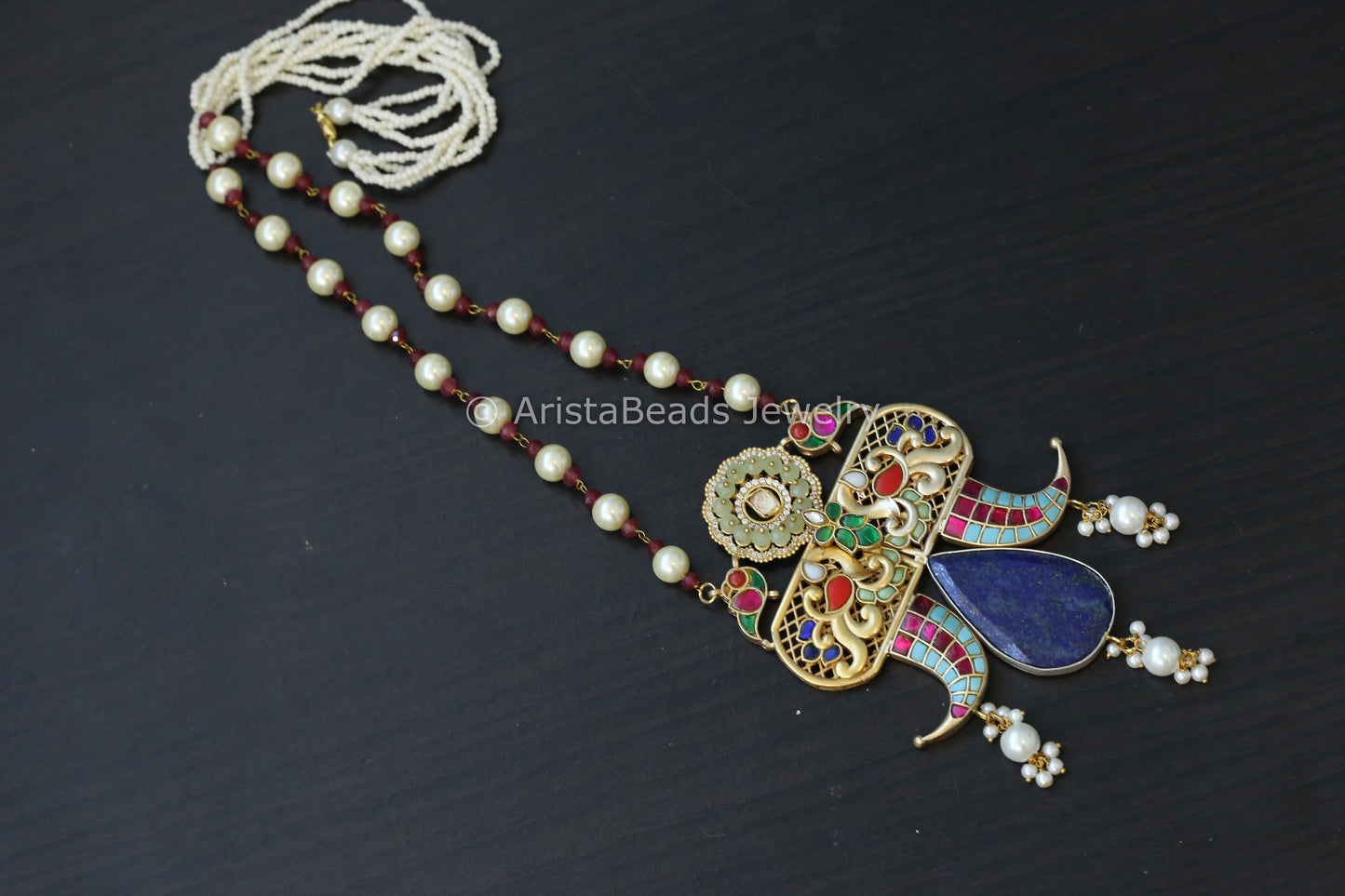 Jadau Kundan Fusion Necklace Set - Lapis