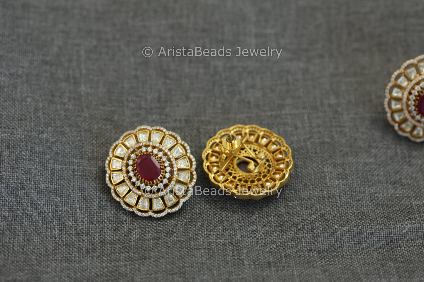 Large Real Moissanite, Micro CZ & Doublet Studs - Red