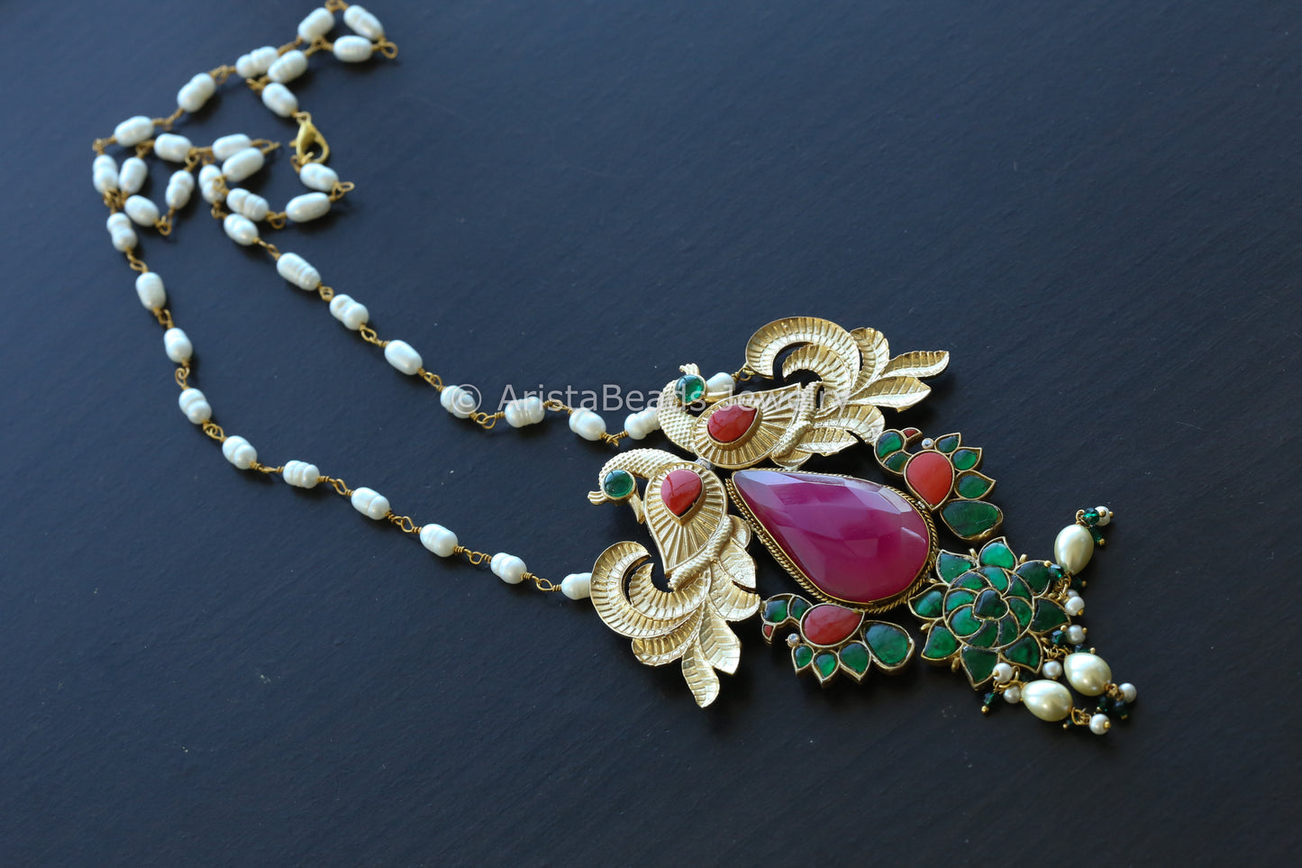 Jadau Kundan Fusion Necklace Set -Pink Agate