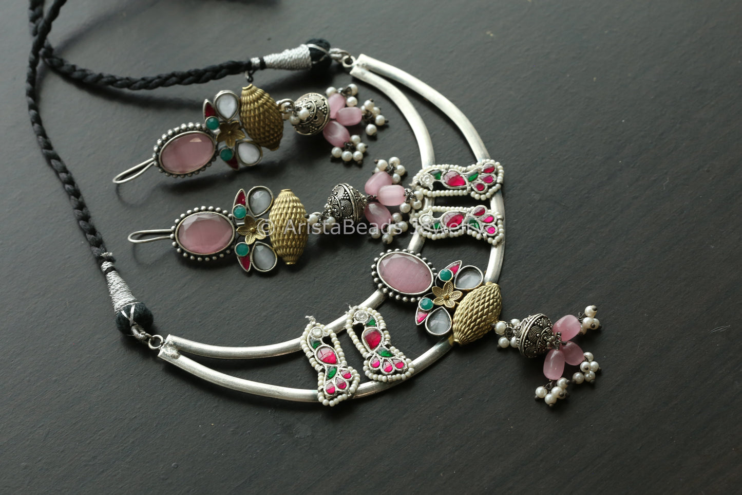 Kundan Hasli Necklace - Pink