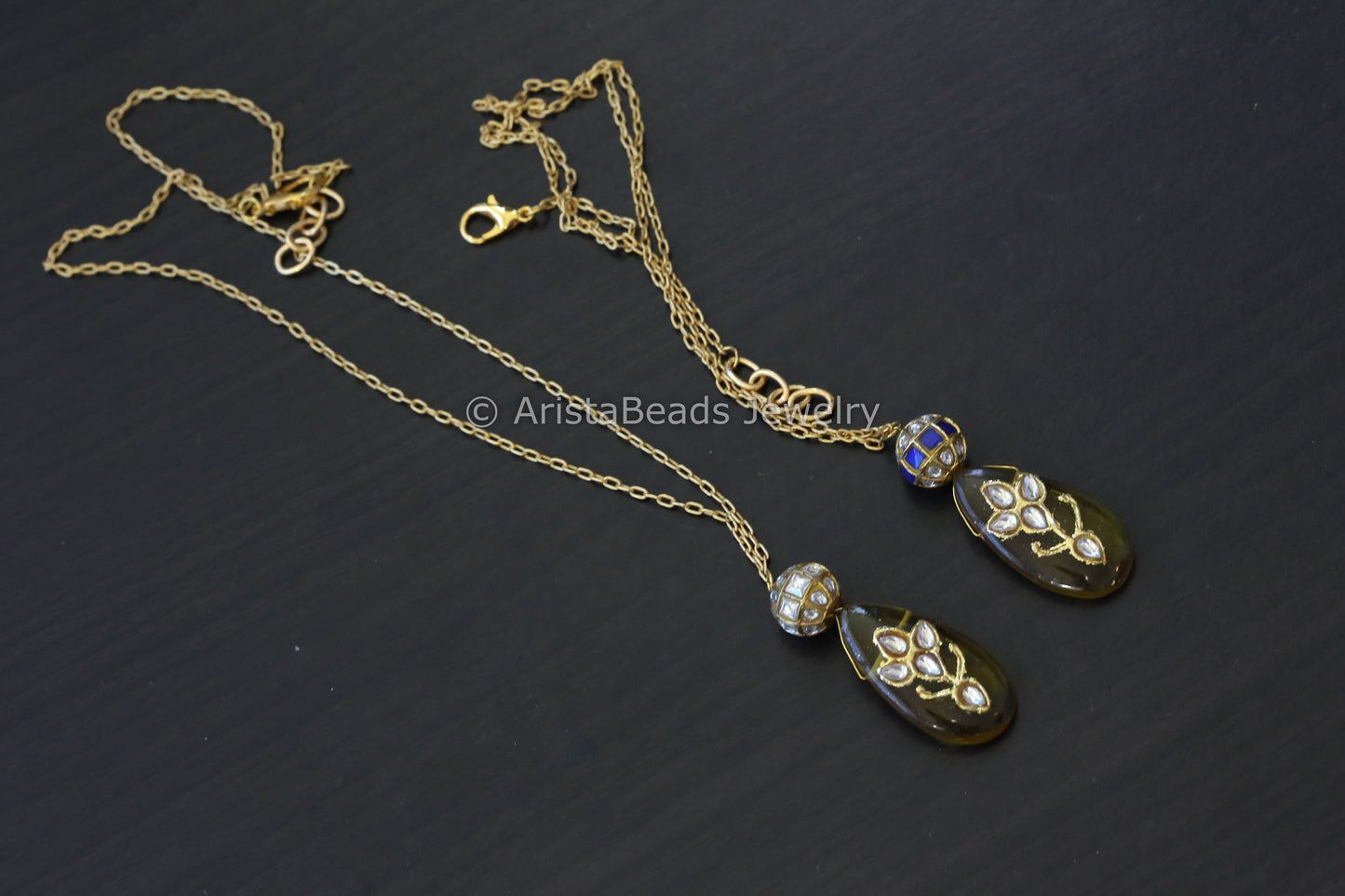 Dainty Jadau Kundan Necklace - Yellow Stone