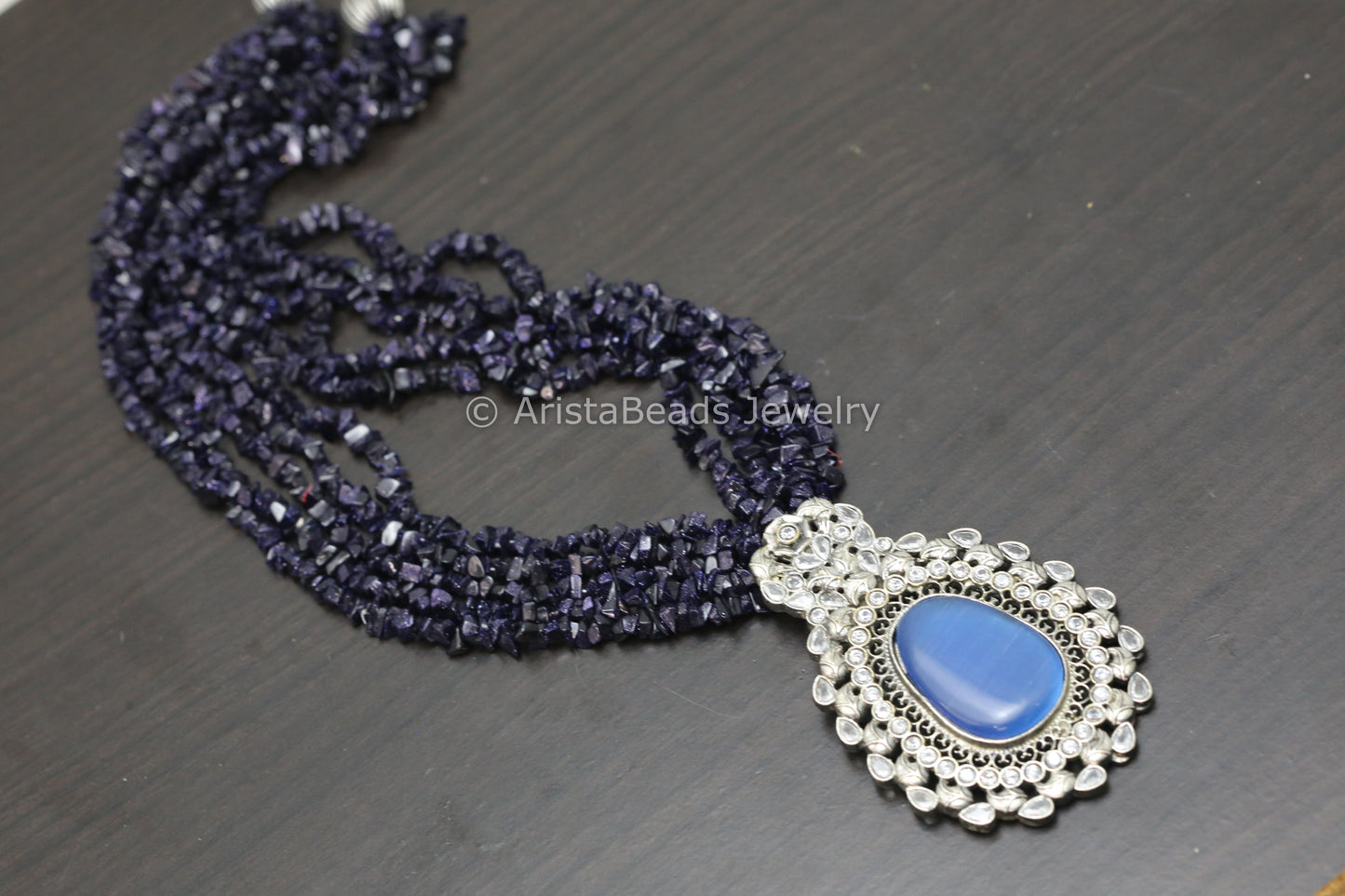 Silver Replica Necklace - Blue Gold Stone