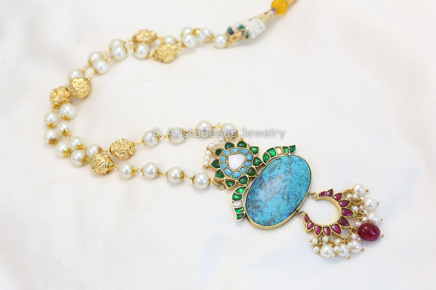Jadau Kundan & Turquoise Cab Stone Necklace