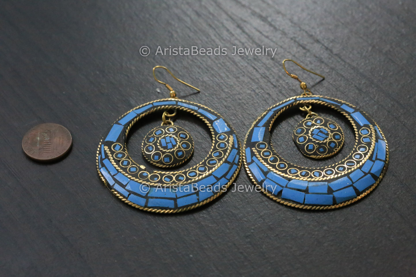 Turquoise Blue Brass Earrings