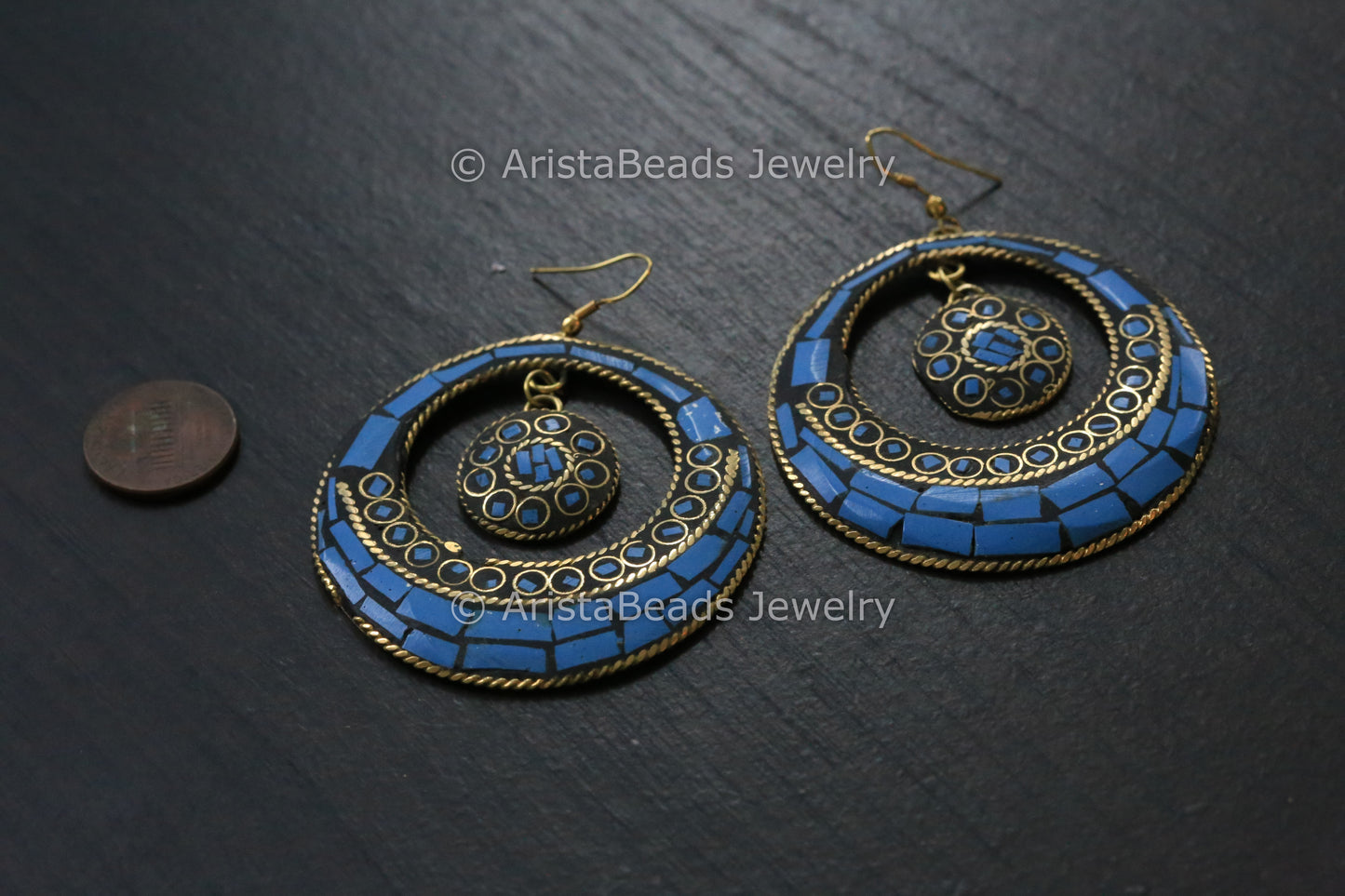 Turquoise Blue Brass Earrings