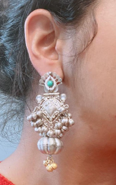 Cute Dual Tone 925 Silver Polish Earrings - Turquoise