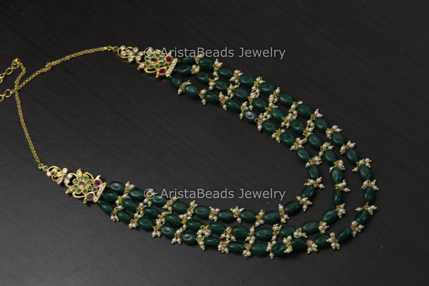 3 Strands Beaded Necklace - Green