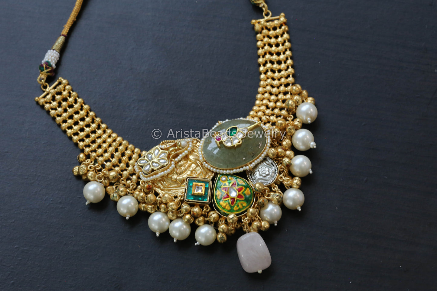 Gold Polish Kundan & Fluorite Necklace