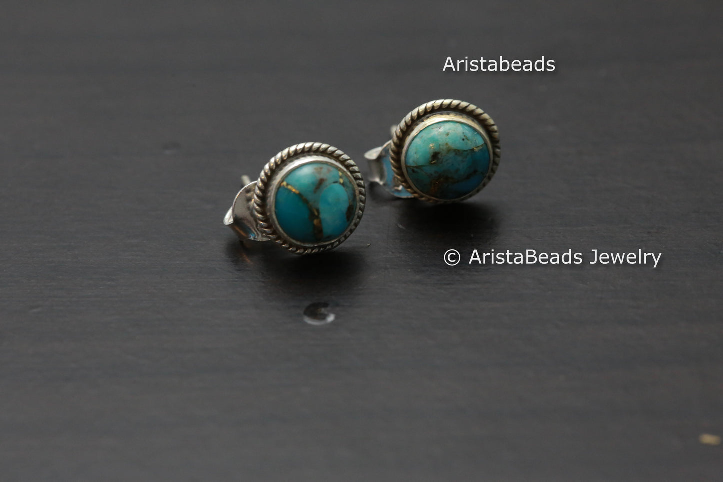 Round 925 Copper Turquoise Studs