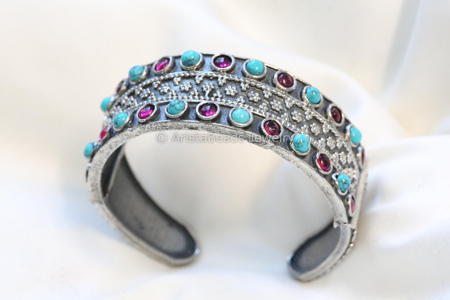 Silver Look Cuff - Ruby Turquoise