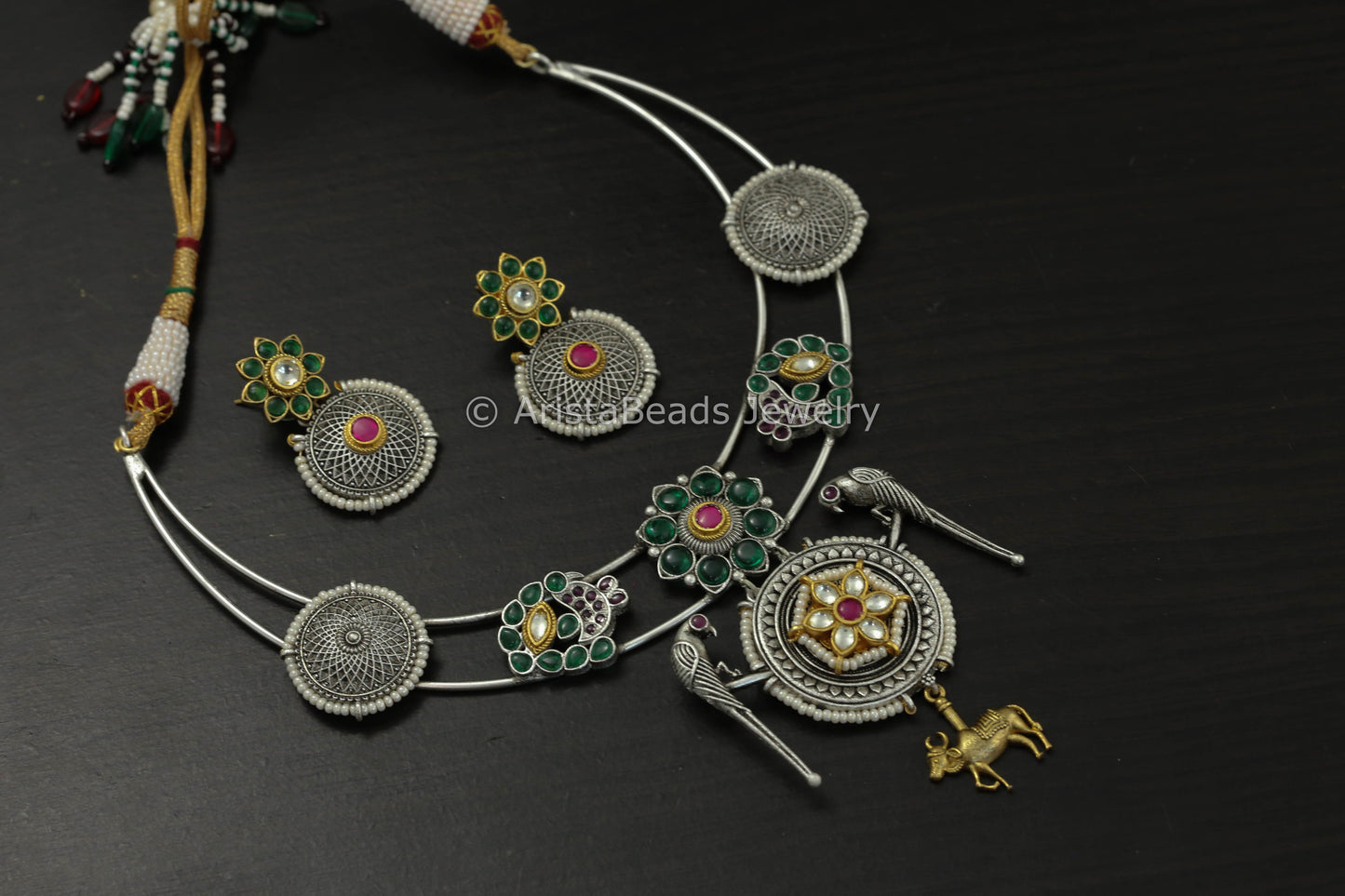 Dual Tone Kundan Pota Necklace Set
