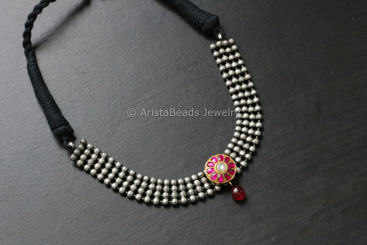 Handmade Oxidized Necklace - Kundan Jadau Motif