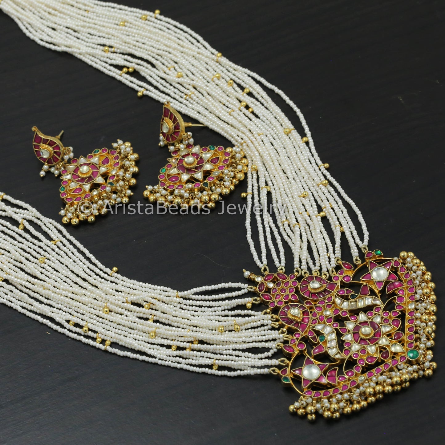 Large Multicolor Pachi Kundan Necklace Set