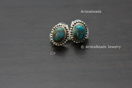 Oval 925 Copper Turquoise Studs