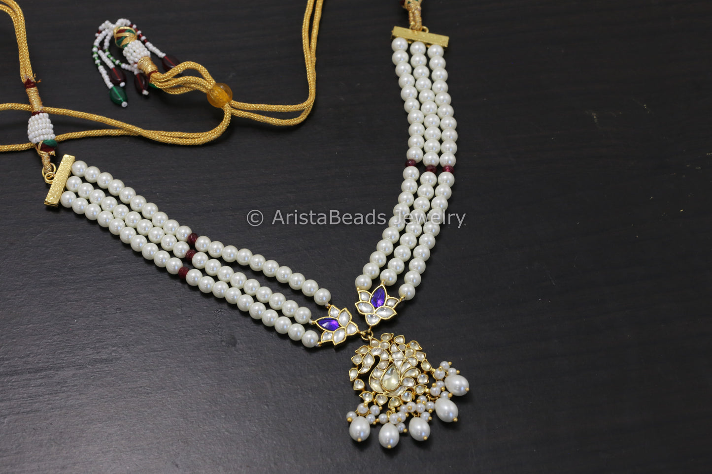 Clear & Blue Pachi Kundan Pearl Necklace