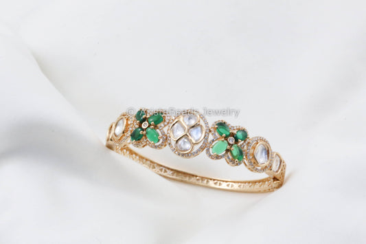 Clear & Green Uncut Polki and CZ Bracelet (Openable)