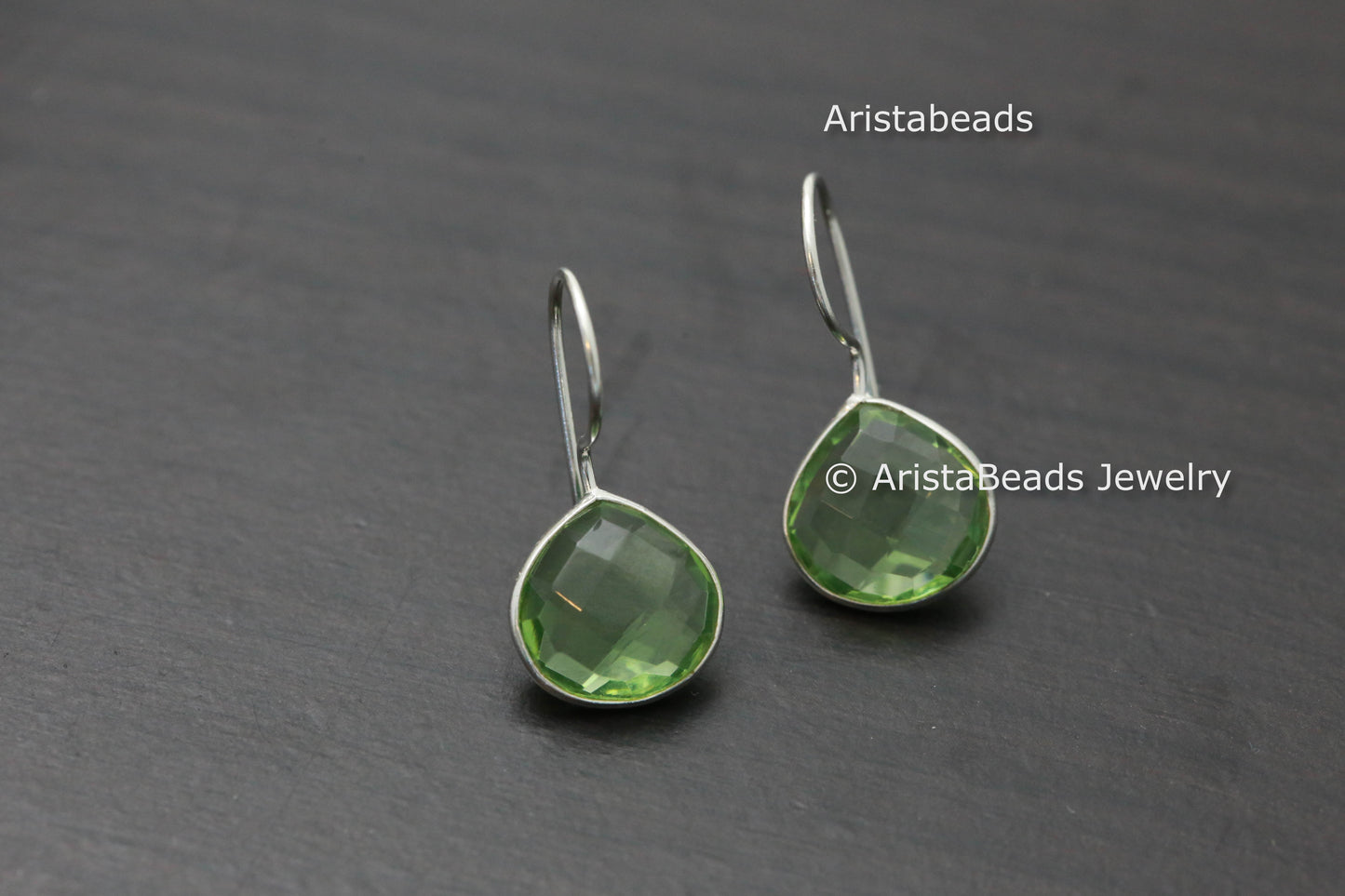Natural Faceted Green Amethyst Sterling Silver Earrings