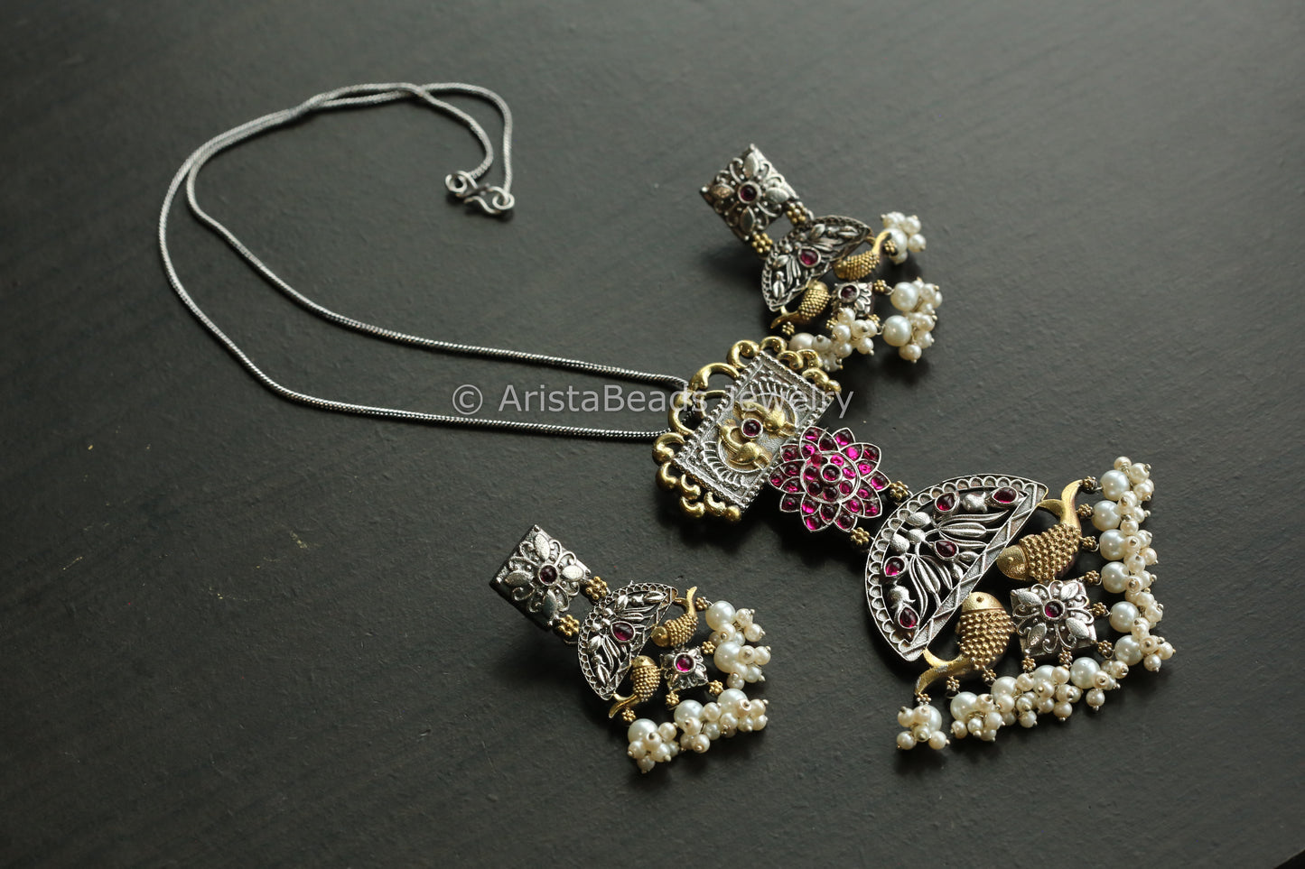 Dual Tone Fish Necklace - Ruby