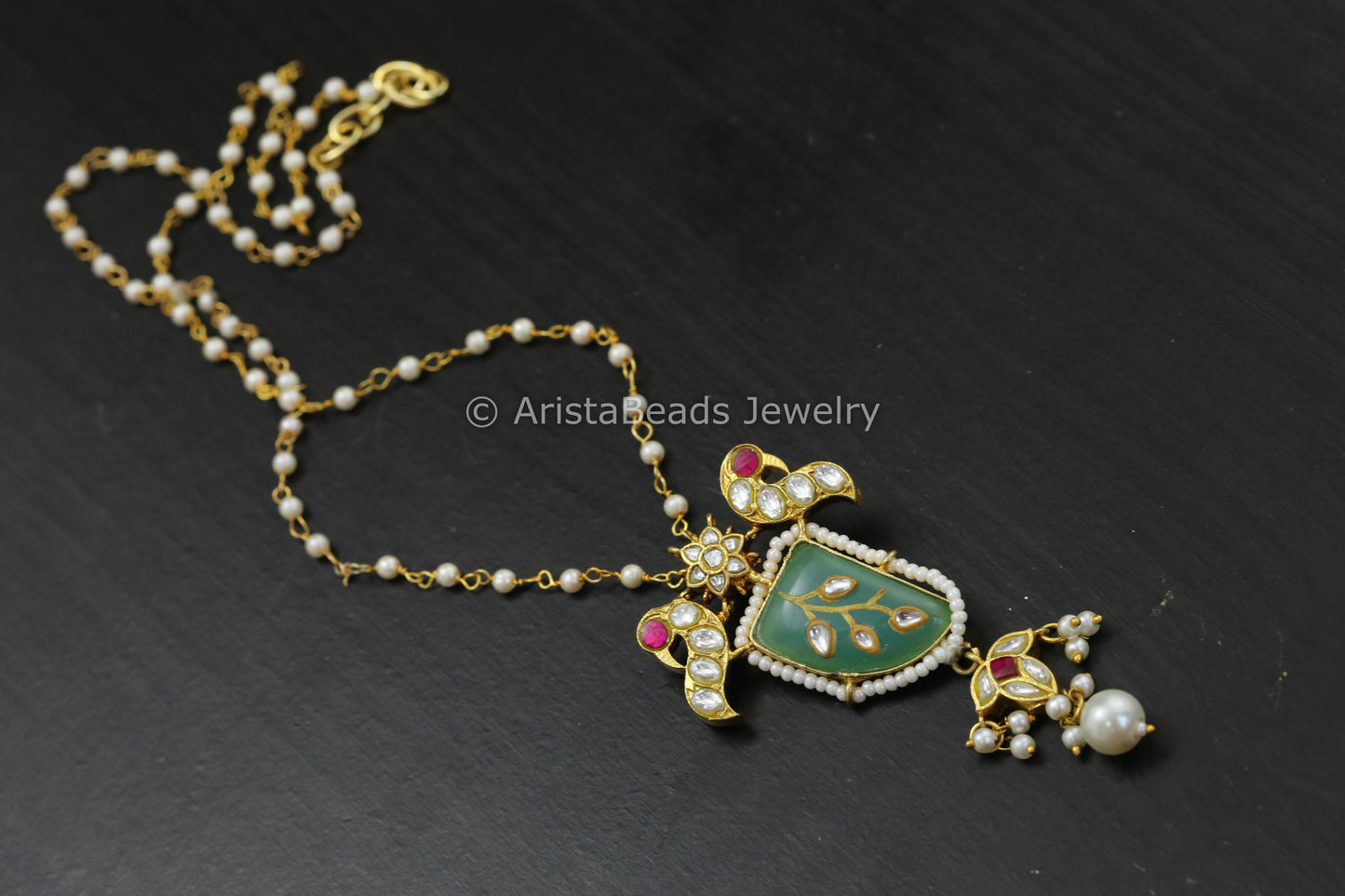 Dainty Jadau Kundan Pendant Necklace