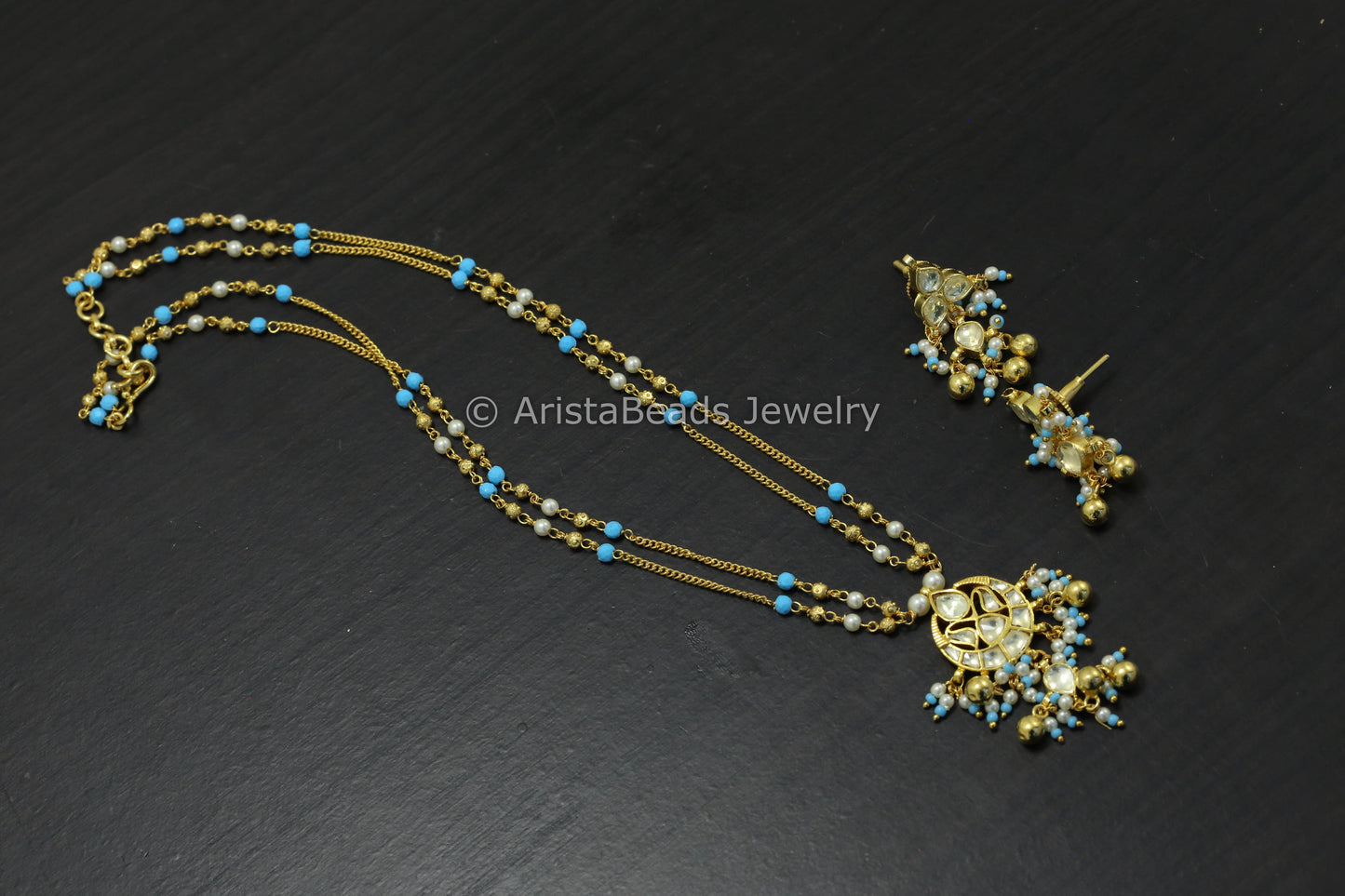 Dainty Pachi Kundan Chain Necklace Set