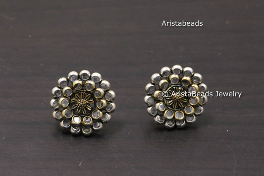 Small 925 Sterling Silver Dual Tone Polki Studs