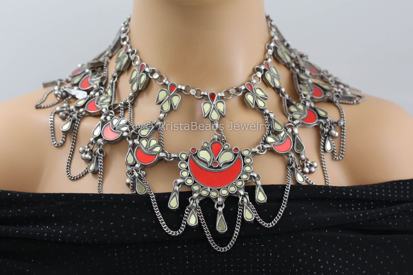 Large Oxidized Real Glass Necklace- Multicolor