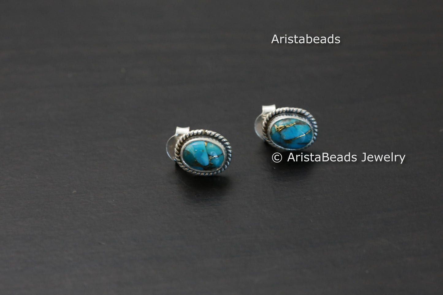 Dainty Sterling Silver Copper Turquoise Studs
