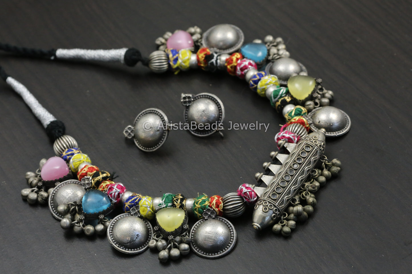 Amrapali Silver Look Alike  Tabeez Necklace Set  -Multi color