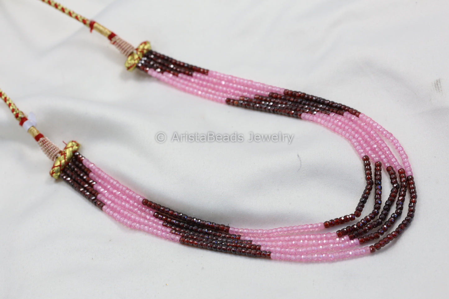 5 Strand Hydro Bead Necklace - Pink Maroon