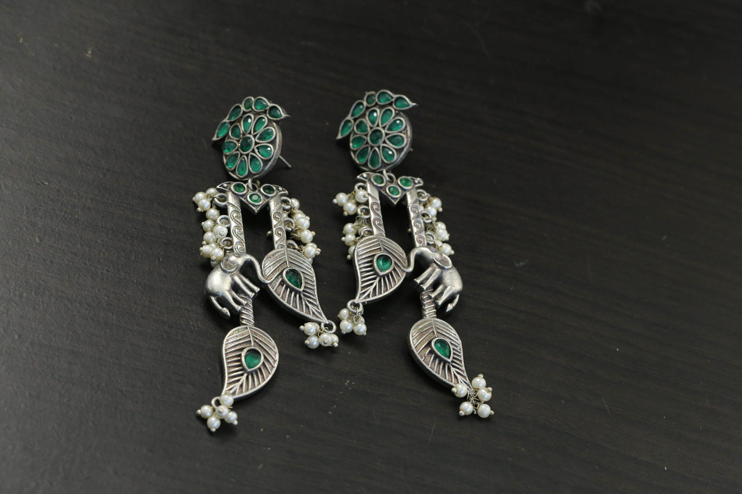 Green Silver Look CZ Earrings